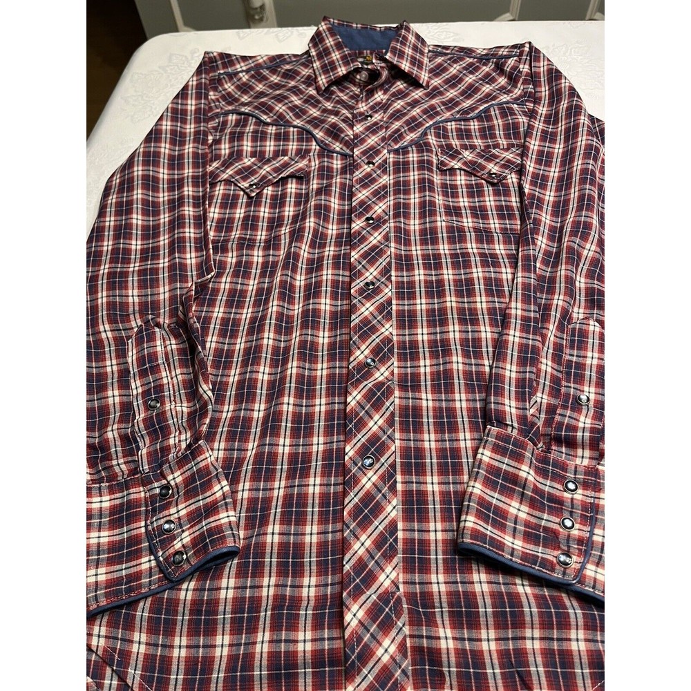 Vintage Karman Kenny Rogers Western Shirt Check Snap Button Up USA 15/34